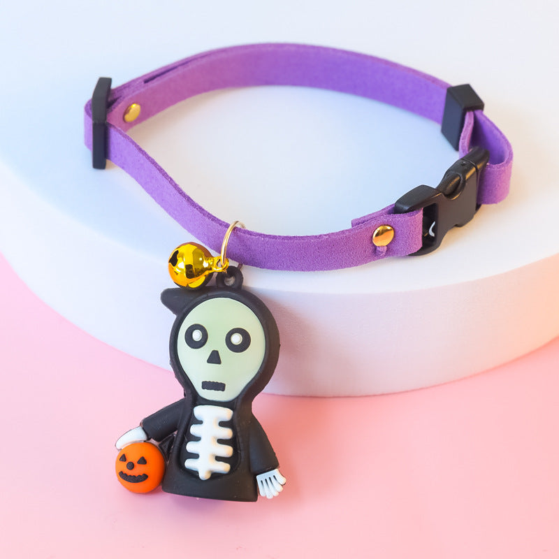 KFX-3322301 Halloween Themed Pet Collar Decoration - Cartoon Pumpkin Man, Luminous Skull, XS-L Sizes Available