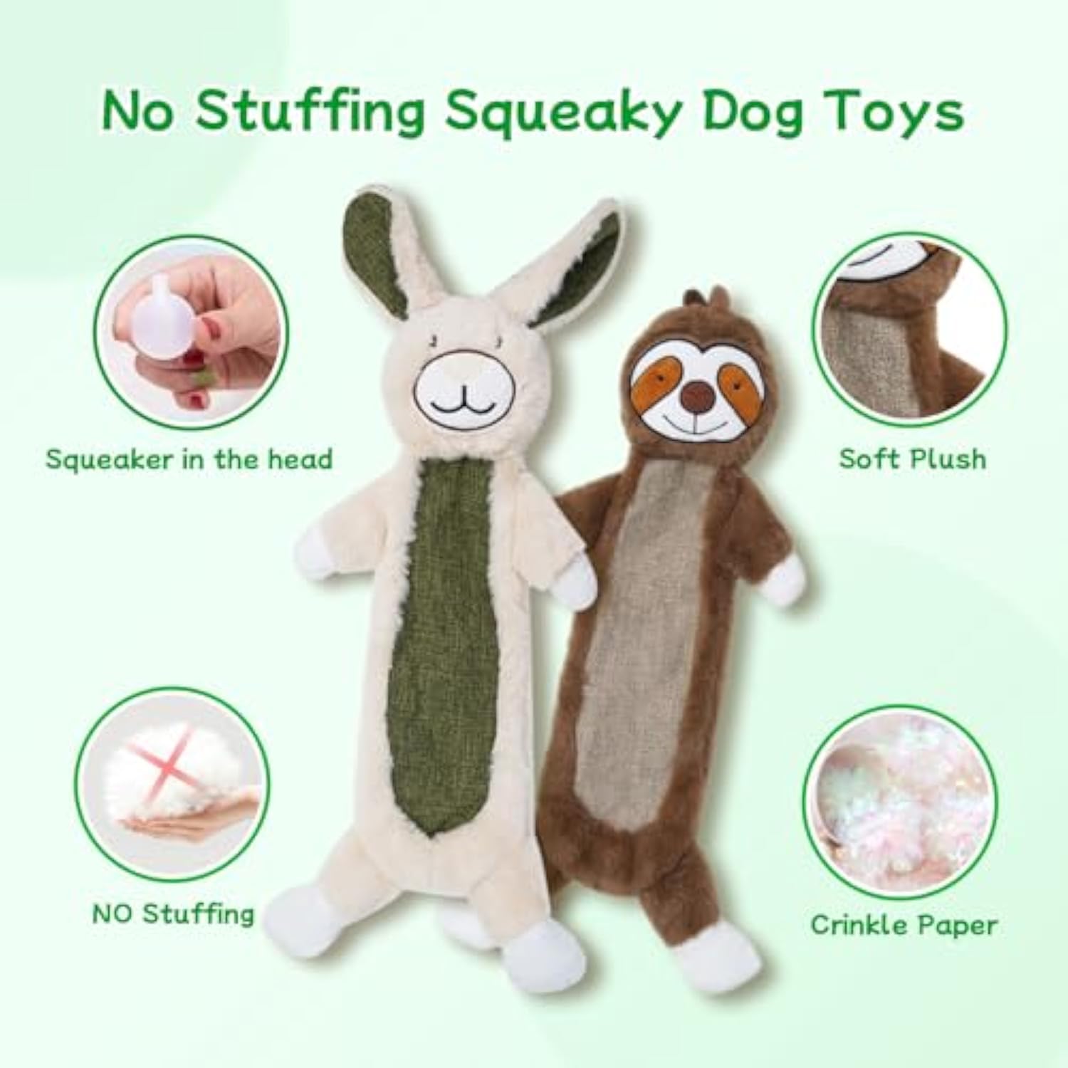 KFX-3323581 No Stuffing Crinkle Plush Dog Toys for Interactive Play - Perfect for Heavy Chewers of All Sizes