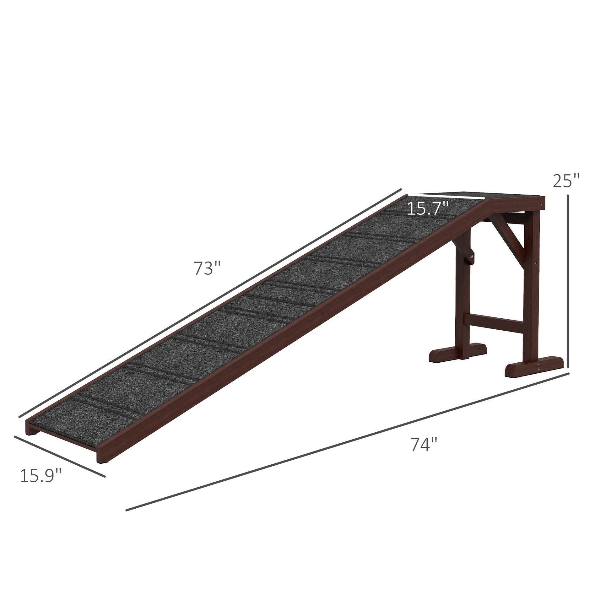 KFX-3324477 Pet Ramp for Dogs with Non-Slip Carpet, Sturdy Wooden Design, 74"x16"x25", Easy Access for Pets