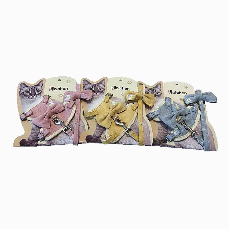 KFX-3325885 I-shaped Pet Bow Harness with Chest and Traction Rope for Size S and M Pets