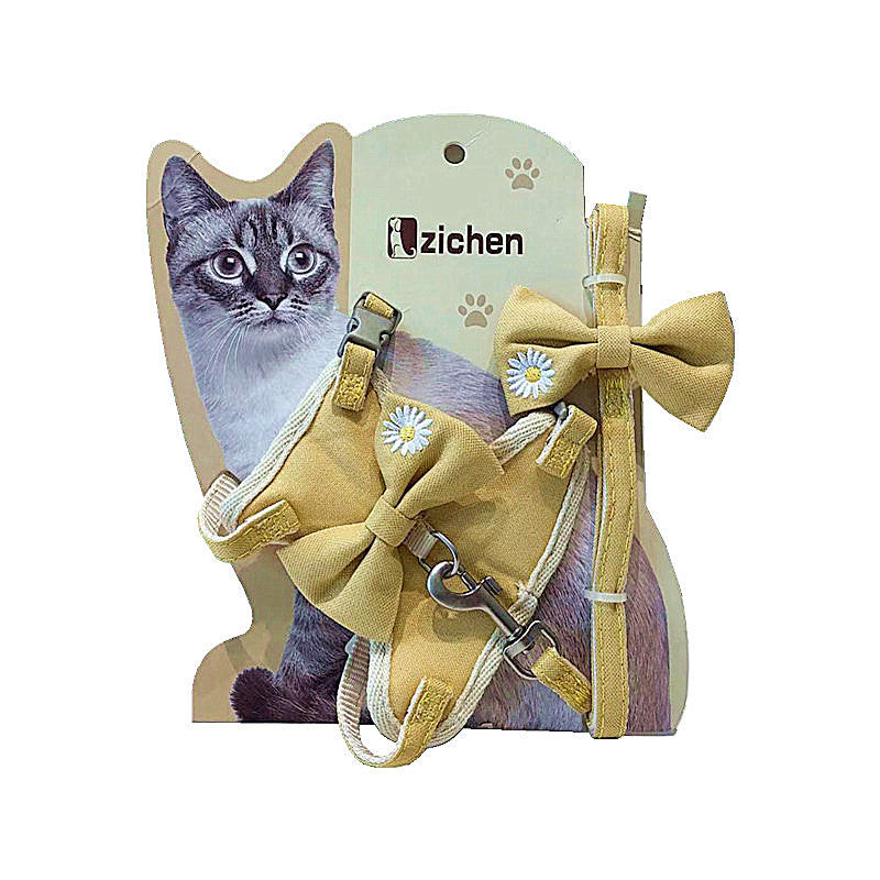 KFX-3325885 I-shaped Pet Bow Harness with Chest and Traction Rope for Size S and M Pets