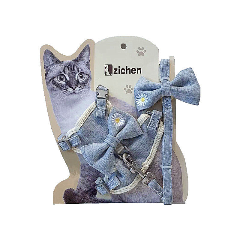KFX-3325885 I-shaped Pet Bow Harness with Chest and Traction Rope for Size S and M Pets