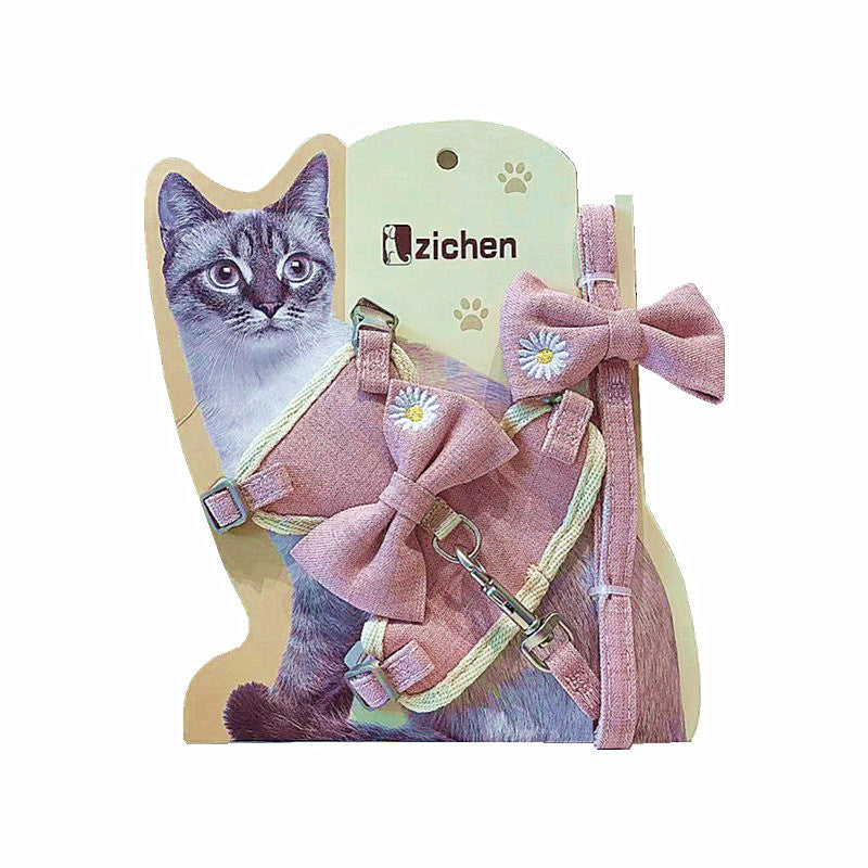 KFX-3325885 I-shaped Pet Bow Harness with Chest and Traction Rope for Size S and M Pets