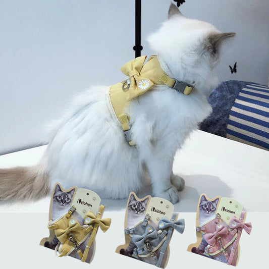 KFX-3325885 I-shaped Pet Bow Harness with Chest and Traction Rope for Size S and M Pets
