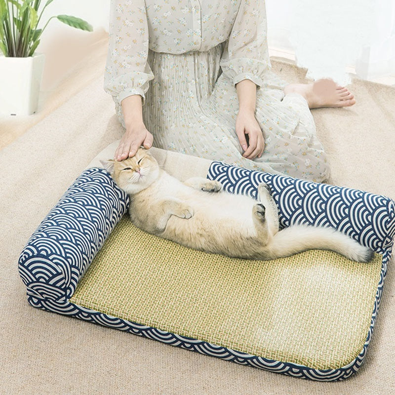 KFX-3330109 Stylish Summer Pet Nest Mat with Straw Weaving and Zen Design for Cats and Small Dogs