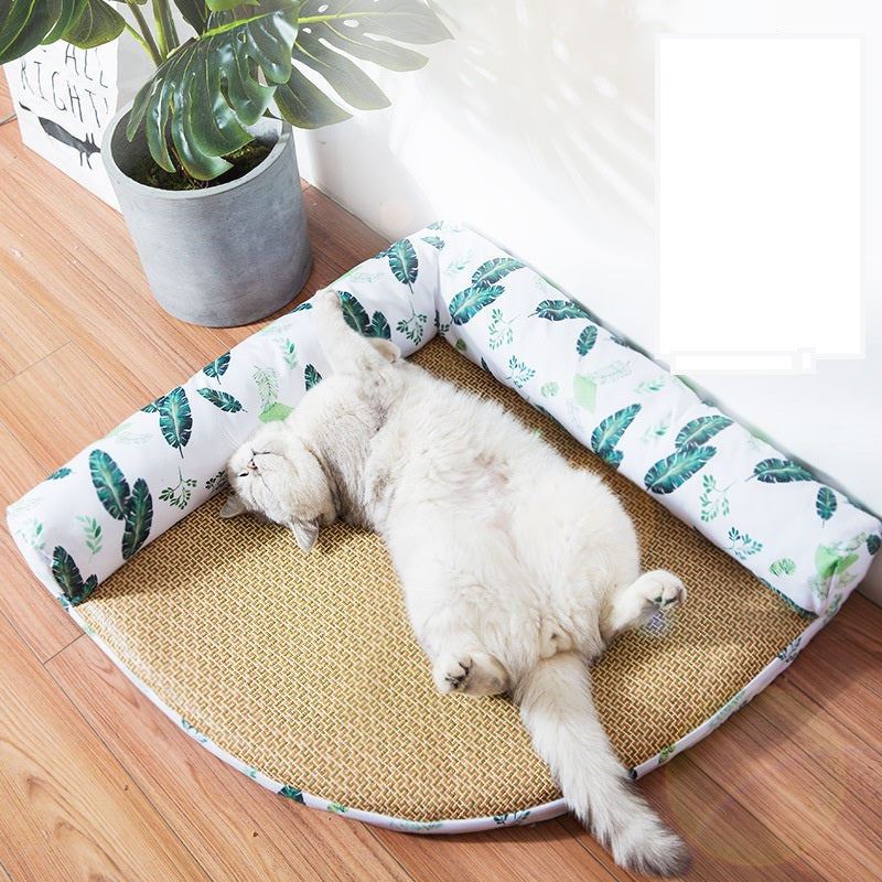 KFX-3330109 Stylish Summer Pet Nest Mat with Straw Weaving and Zen Design for Cats and Small Dogs