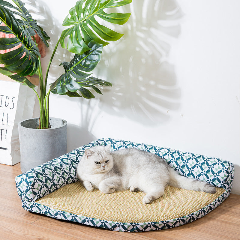 KFX-3330109 Stylish Summer Pet Nest Mat with Straw Weaving and Zen Design for Cats and Small Dogs