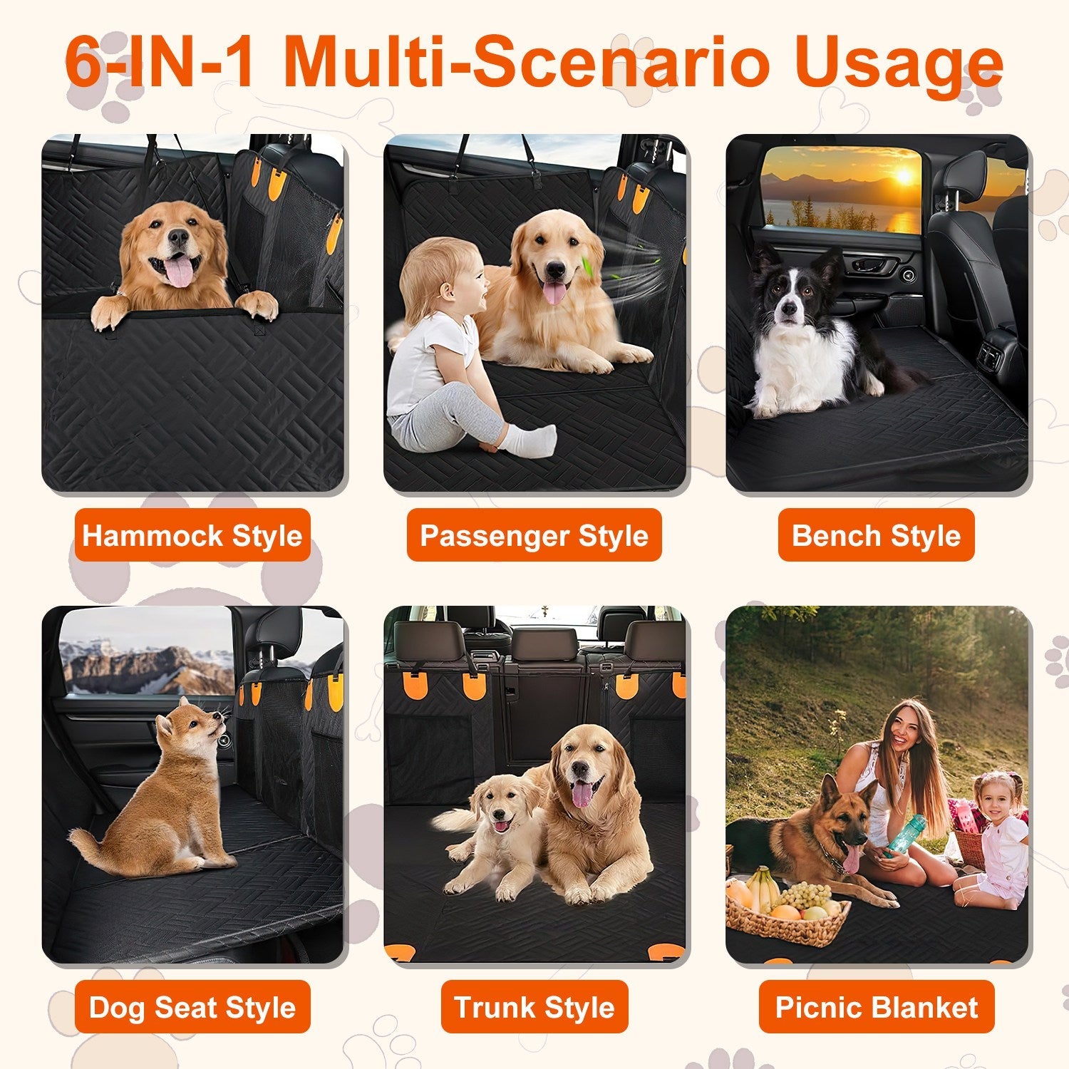 KFX-3330877 Waterproof Dog Car Seat Cover with Hammock Design, Non-Slip Oxford Fabric, Storage Bag & Mesh Window for SUVs and Trucks