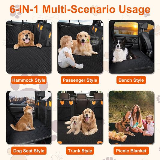 KFX-3330877 Waterproof Dog Car Seat Cover with Hammock Design, Non-Slip Oxford Fabric, Storage Bag & Mesh Window for SUVs and Trucks