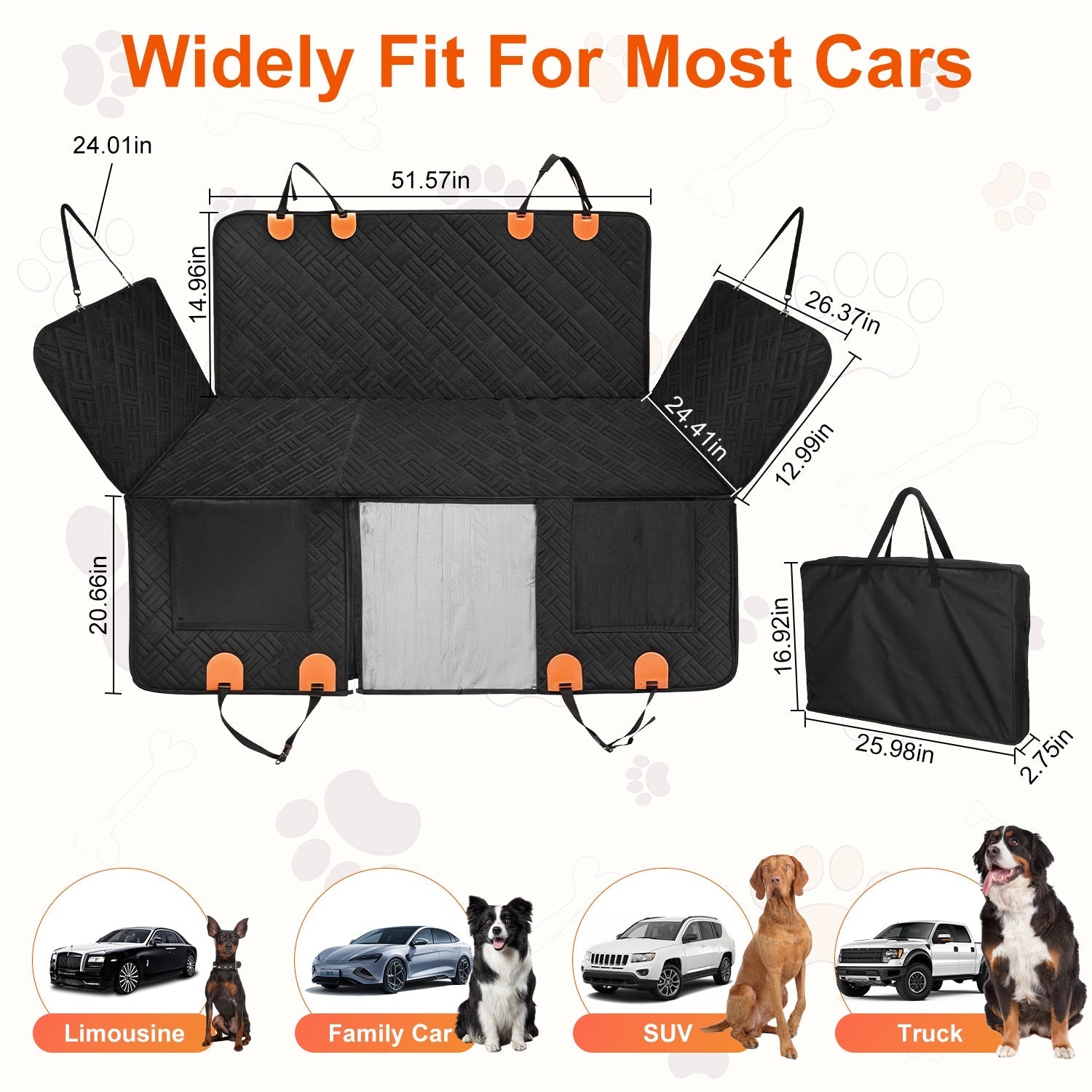 KFX-3330877 Waterproof Dog Car Seat Cover with Hammock Design, Non-Slip Oxford Fabric, Storage Bag & Mesh Window for SUVs and Trucks