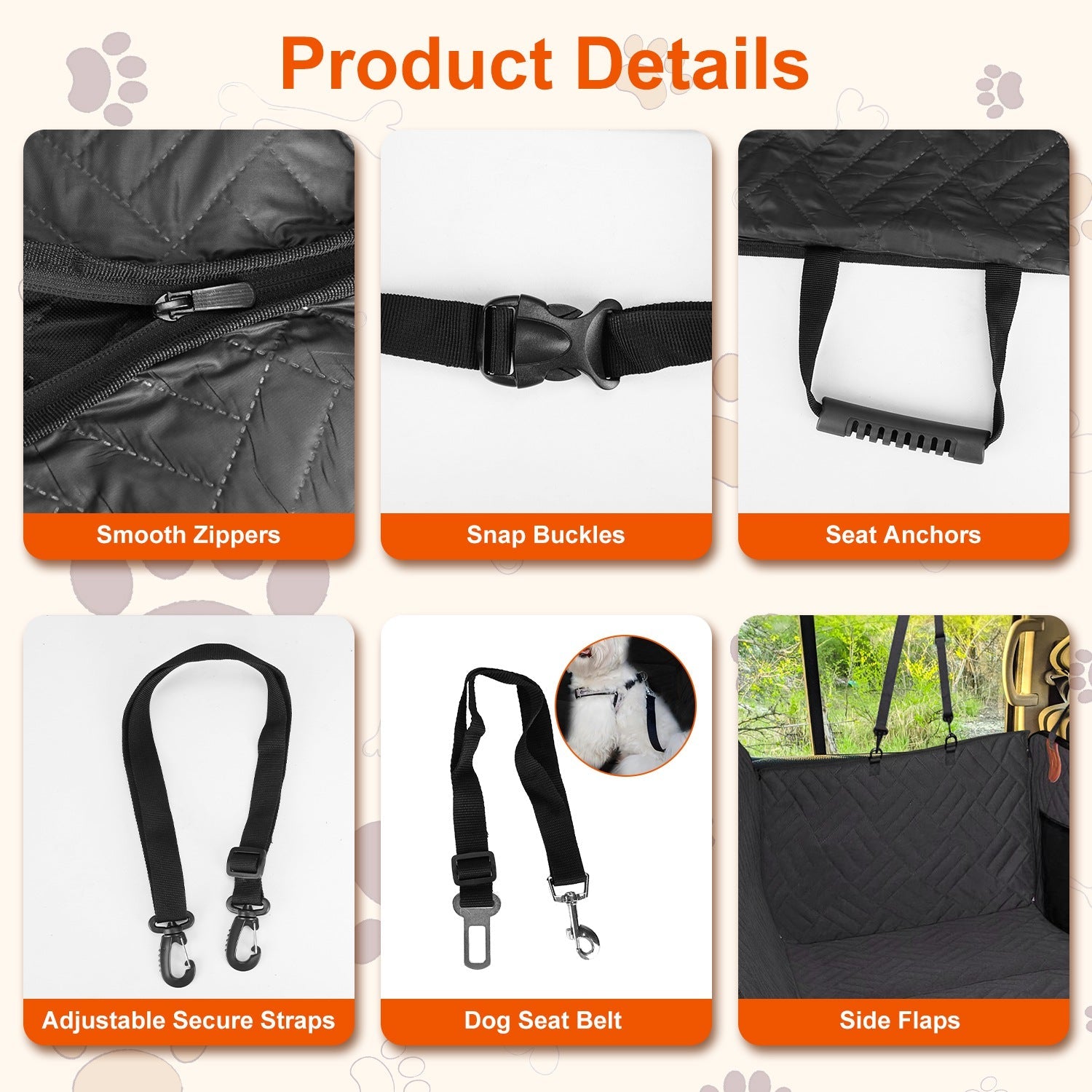 KFX-3330877 Waterproof Dog Car Seat Cover with Hammock Design, Non-Slip Oxford Fabric, Storage Bag & Mesh Window for SUVs and Trucks
