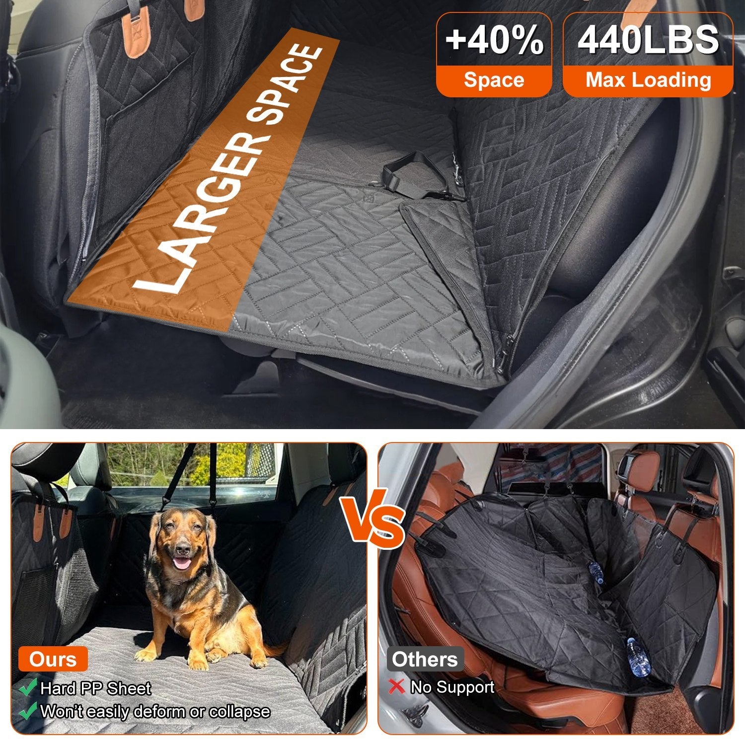 KFX-3330877 Waterproof Dog Car Seat Cover with Hammock Design, Non-Slip Oxford Fabric, Storage Bag & Mesh Window for SUVs and Trucks