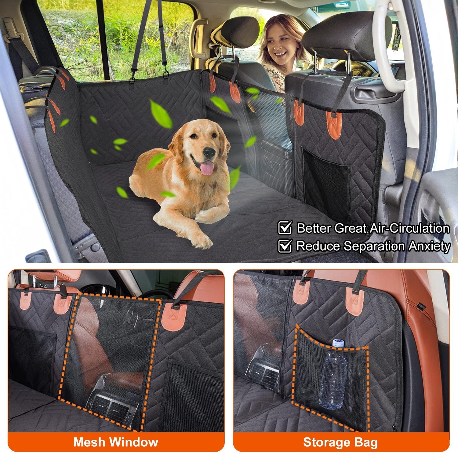 KFX-3330877 Waterproof Dog Car Seat Cover with Hammock Design, Non-Slip Oxford Fabric, Storage Bag & Mesh Window for SUVs and Trucks