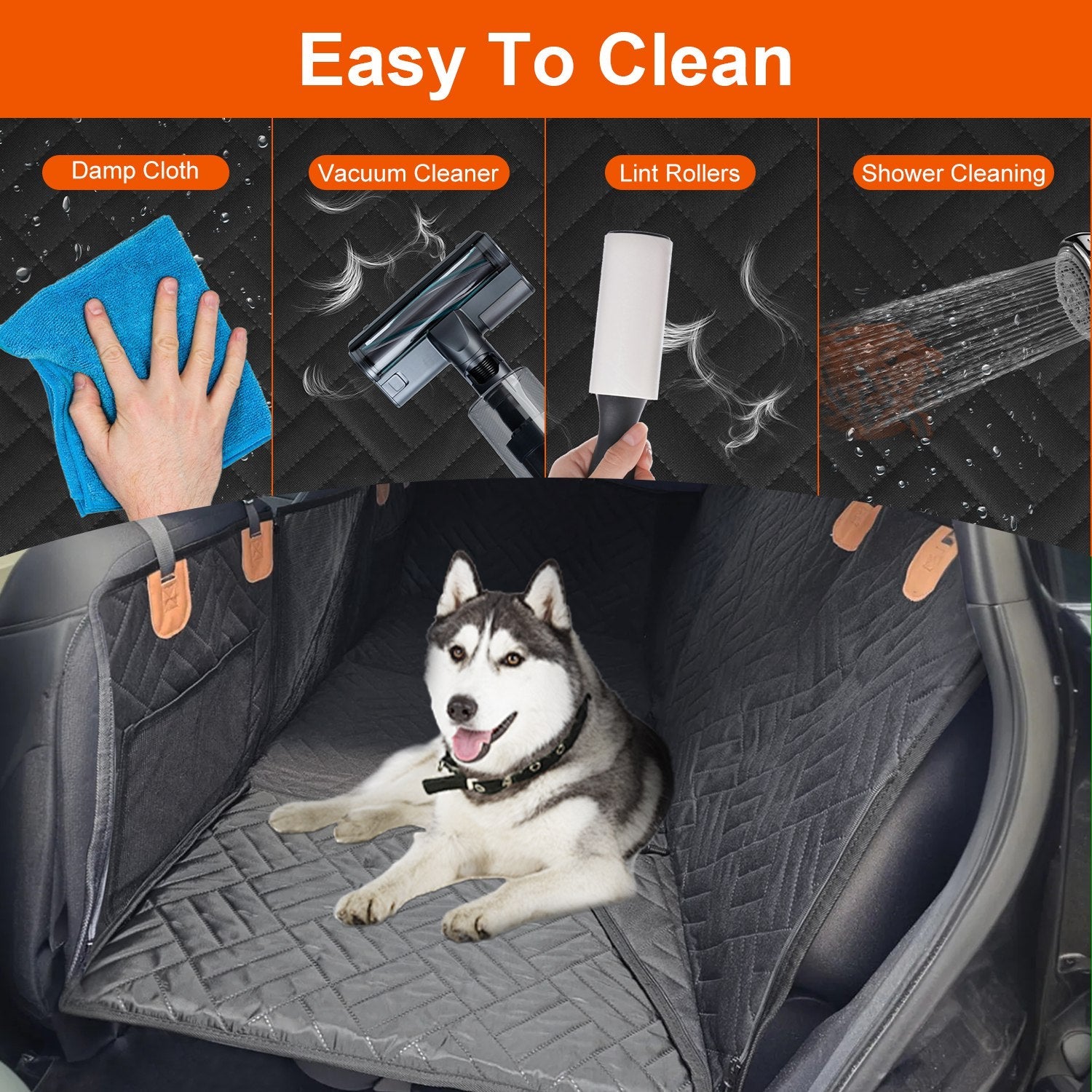 KFX-3330877 Waterproof Dog Car Seat Cover with Hammock Design, Non-Slip Oxford Fabric, Storage Bag & Mesh Window for SUVs and Trucks