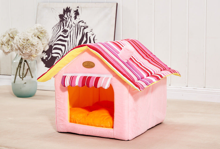 KFX-3335869 Removable Cover Striped Pet House Bed for Small to Medium Dogs and Cats