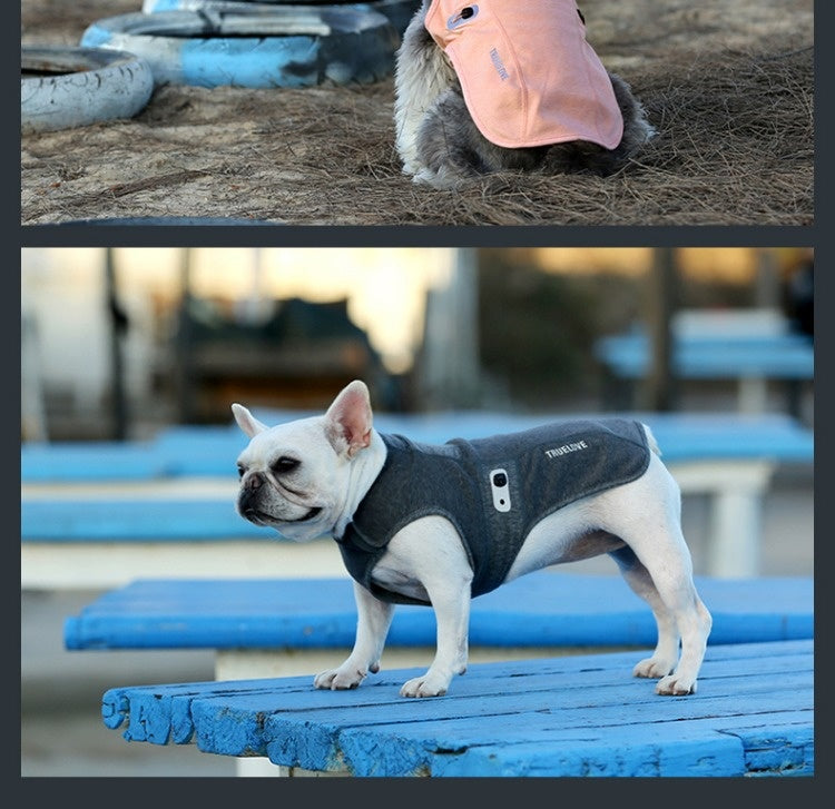 KFX-3336253 Antibacterial Cotton-Padded Dog Coat in Pink and Gray - Reflective, Adjustable Design