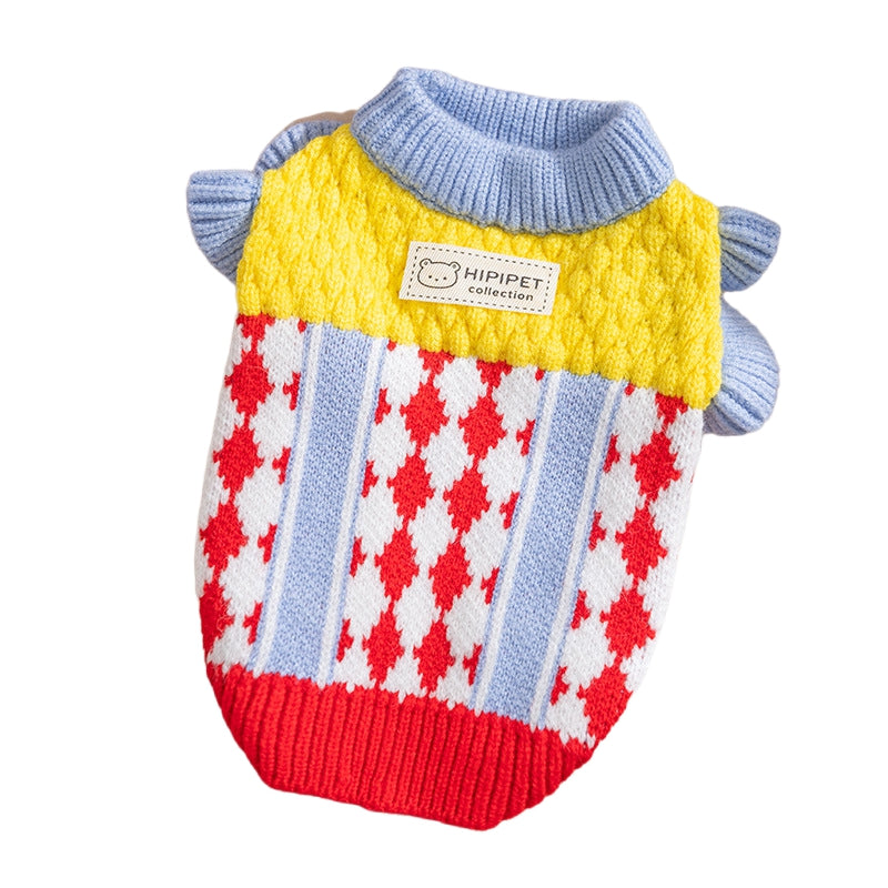 KFX-3336381 Cozy Color-Block Knitted Sweater for Cats and Small Dogs - Soft, Warm Autumn & Winter Wear
