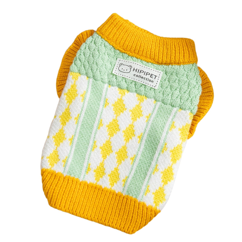 KFX-3336381 Cozy Color-Block Knitted Sweater for Cats and Small Dogs - Soft, Warm Autumn & Winter Wear