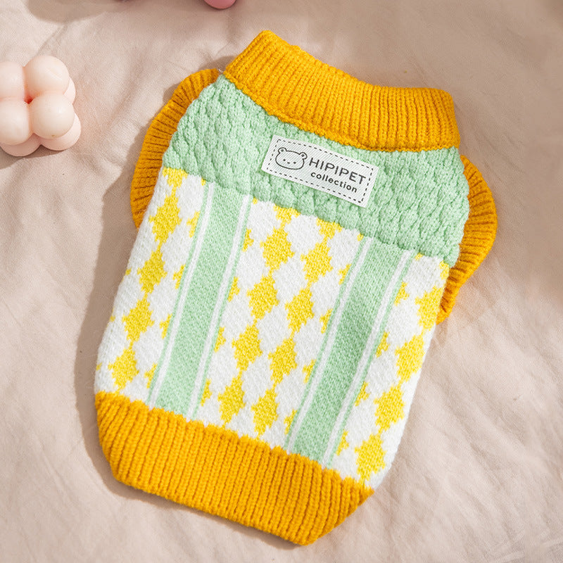 KFX-3336381 Cozy Color-Block Knitted Sweater for Cats and Small Dogs - Soft, Warm Autumn & Winter Wear