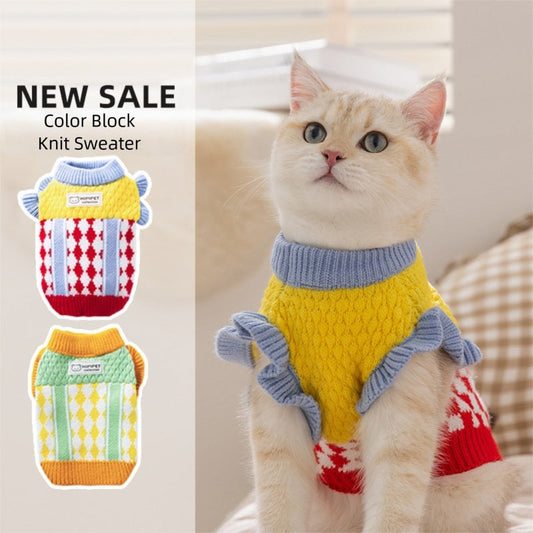 KFX-3336381 Cozy Color-Block Knitted Sweater for Cats and Small Dogs - Soft, Warm Autumn & Winter Wear