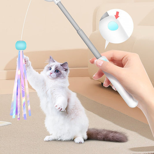 KFX-3338429 Adjustable Feather Teaser Stick with Gravity Bounce and Replaceable Heads for Cats