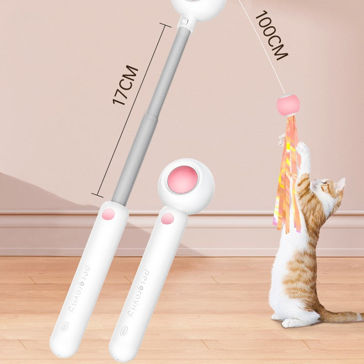 KFX-3338429 Adjustable Feather Teaser Stick with Gravity Bounce and Replaceable Heads for Cats