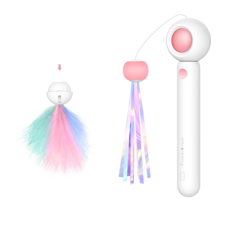 KFX-3338429 Adjustable Feather Teaser Stick with Gravity Bounce and Replaceable Heads for Cats