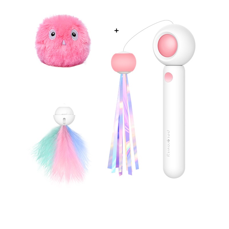 KFX-3338429 Adjustable Feather Teaser Stick with Gravity Bounce and Replaceable Heads for Cats