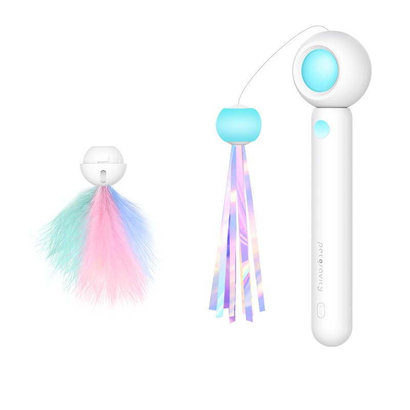 KFX-3338429 Adjustable Feather Teaser Stick with Gravity Bounce and Replaceable Heads for Cats