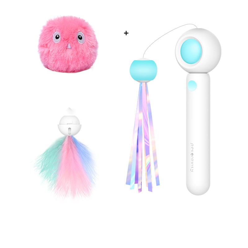 KFX-3338429 Adjustable Feather Teaser Stick with Gravity Bounce and Replaceable Heads for Cats
