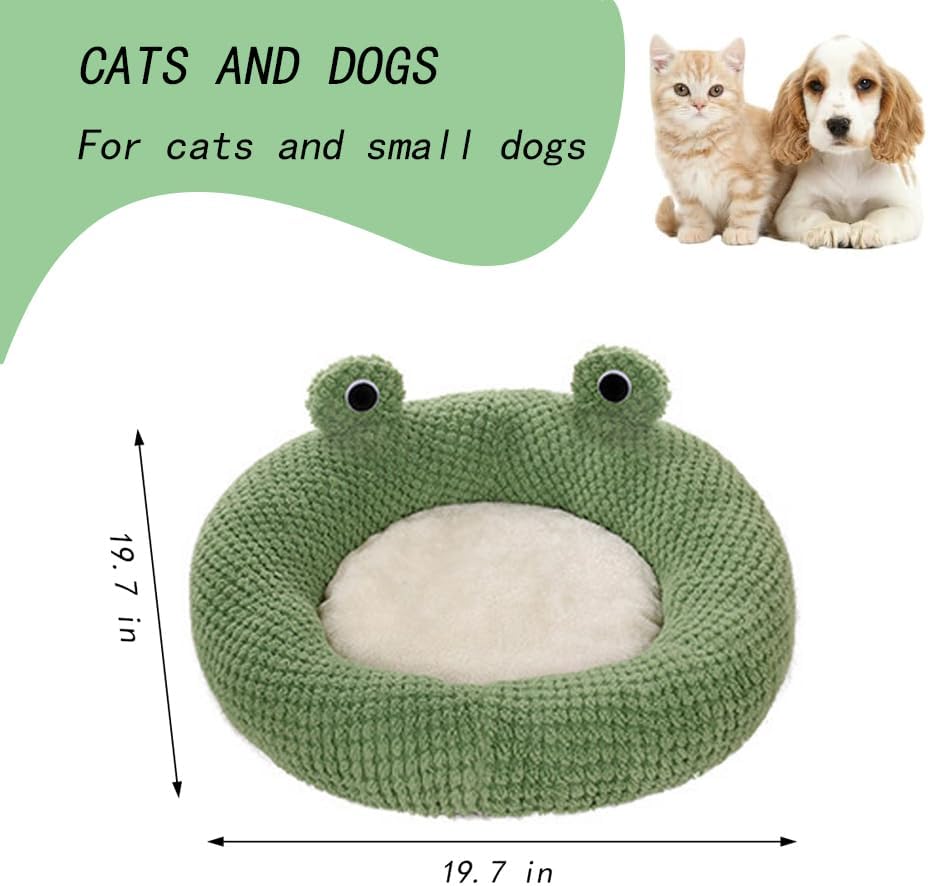 KFX-3339069 Frog-Shaped Plush Cat Bed Nest for Small Pets - Comfortable Indoor Kennel for Cats, Kittens, and Dogs