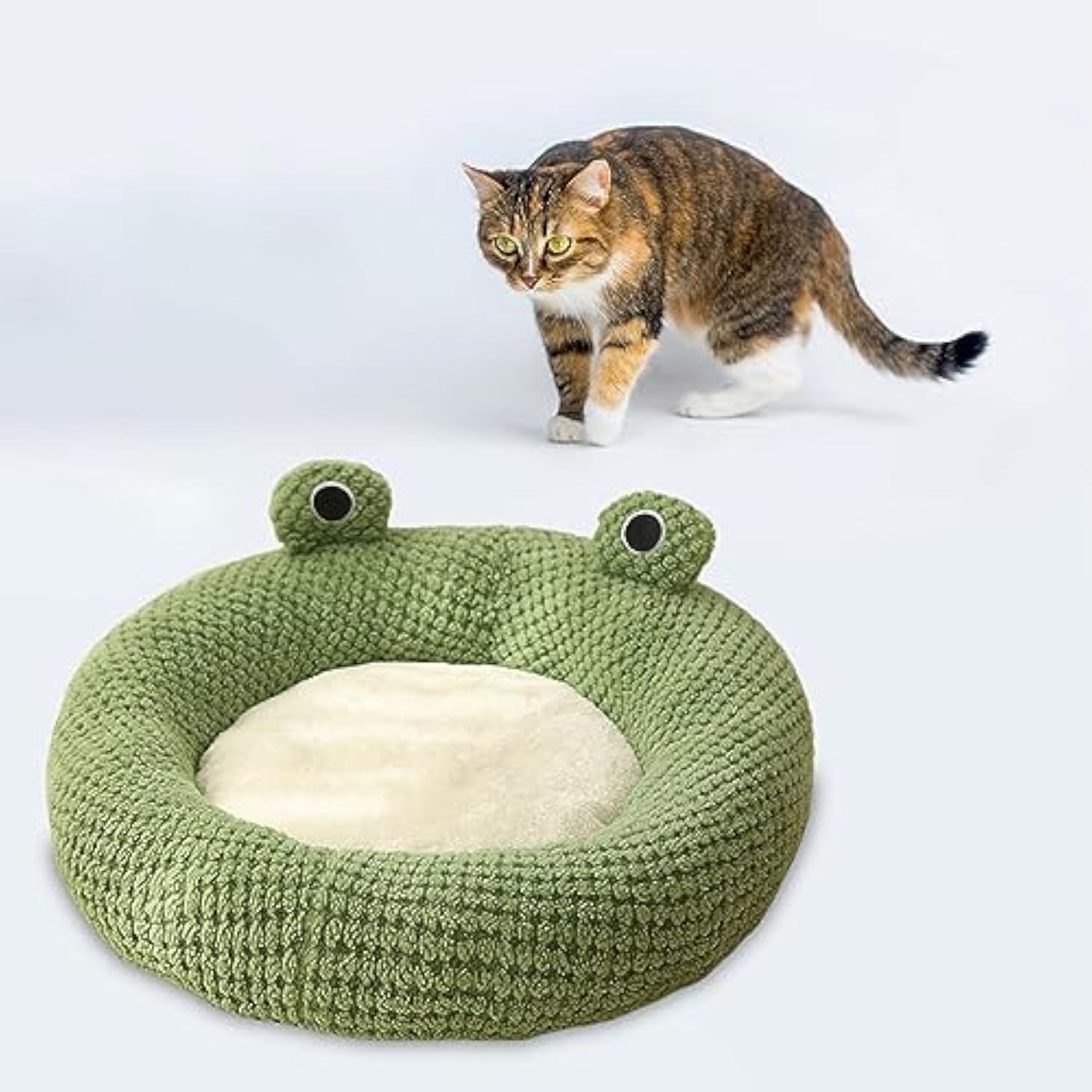 KFX-3339069 Frog-Shaped Plush Cat Bed Nest for Small Pets - Comfortable Indoor Kennel for Cats, Kittens, and Dogs