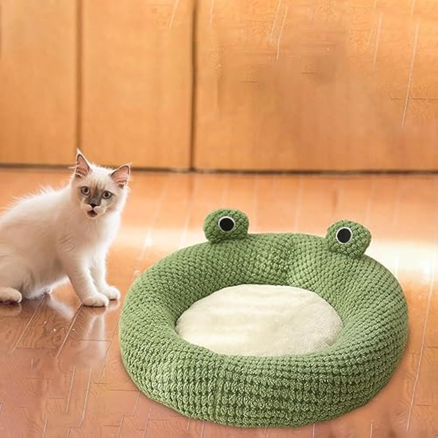 KFX-3339069 Frog-Shaped Plush Cat Bed Nest for Small Pets - Comfortable Indoor Kennel for Cats, Kittens, and Dogs