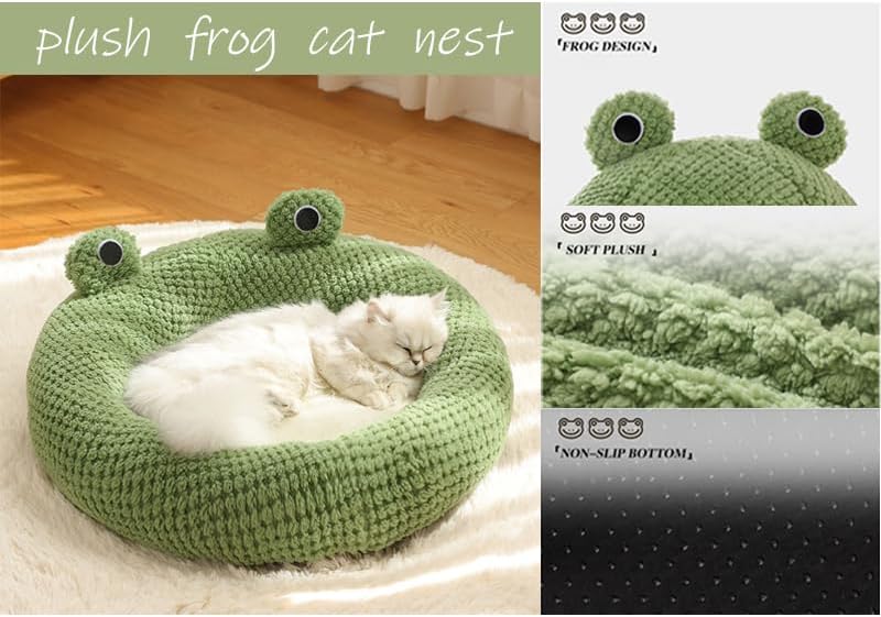 KFX-3339069 Frog-Shaped Plush Cat Bed Nest for Small Pets - Comfortable Indoor Kennel for Cats, Kittens, and Dogs