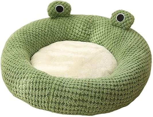 KFX-3339069 Frog-Shaped Plush Cat Bed Nest for Small Pets - Comfortable Indoor Kennel for Cats, Kittens, and Dogs