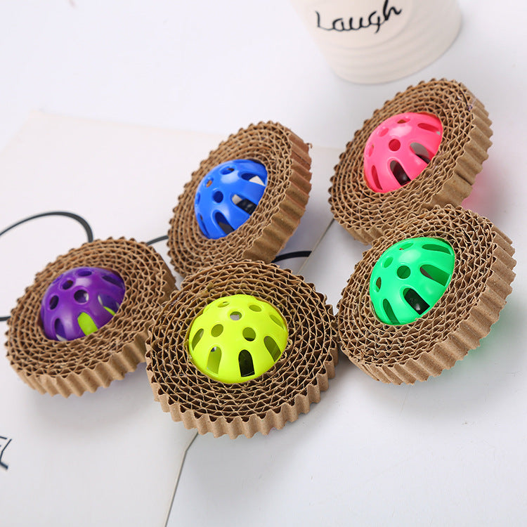 KFX-3340221 Corrugated Paper Cat Toy Ball - 7cm Diameter in Red, Green, and Purple