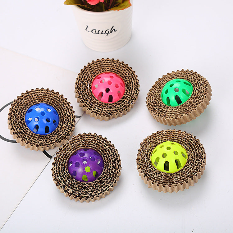 KFX-3340221 Corrugated Paper Cat Toy Ball - 7cm Diameter in Red, Green, and Purple