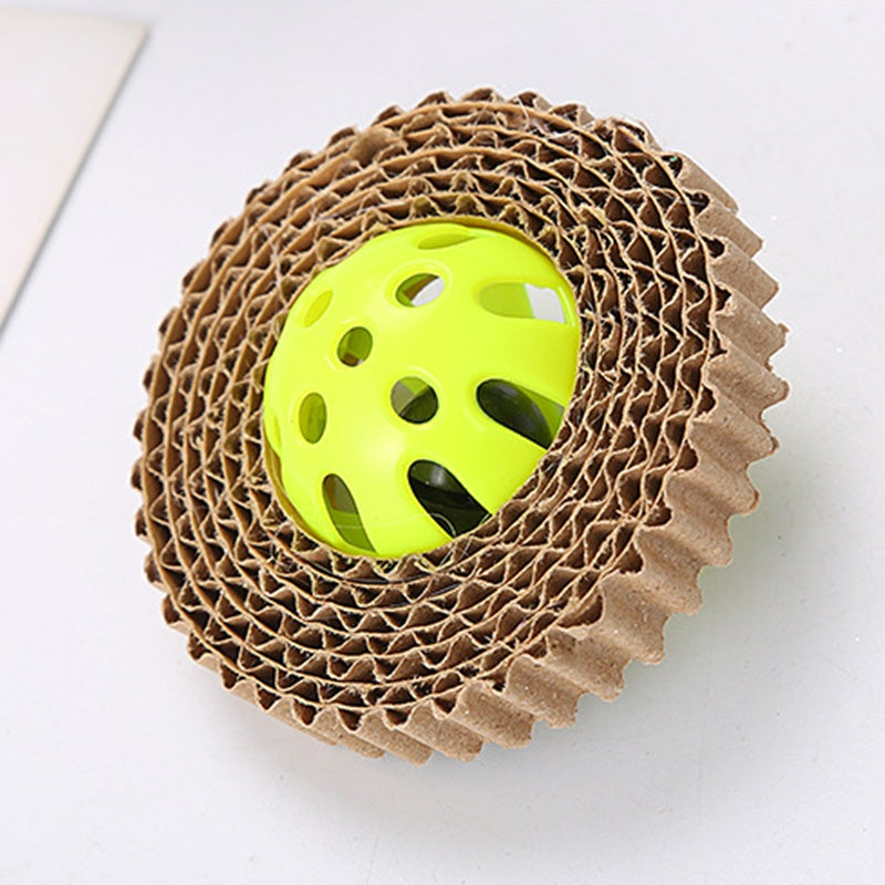 KFX-3340221 Corrugated Paper Cat Toy Ball - 7cm Diameter in Red, Green, and Purple