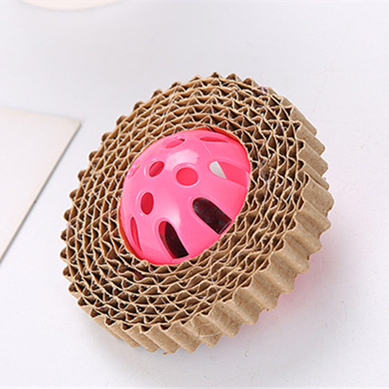KFX-3340221 Corrugated Paper Cat Toy Ball - 7cm Diameter in Red, Green, and Purple