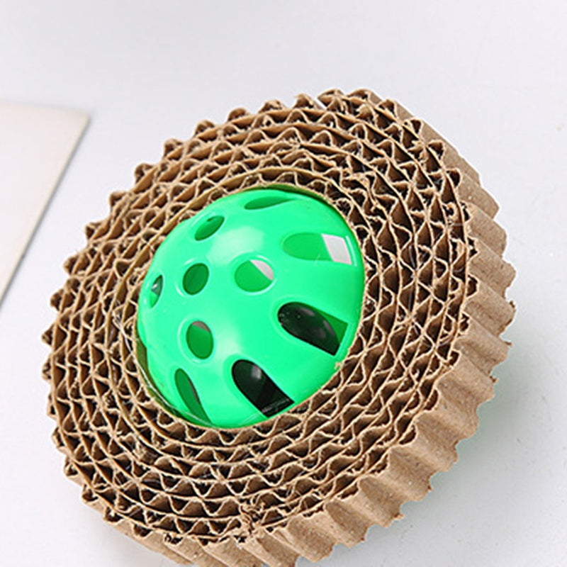 KFX-3340221 Corrugated Paper Cat Toy Ball - 7cm Diameter in Red, Green, and Purple