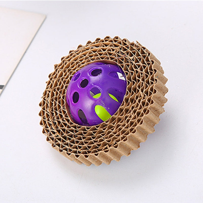 KFX-3340221 Corrugated Paper Cat Toy Ball - 7cm Diameter in Red, Green, and Purple