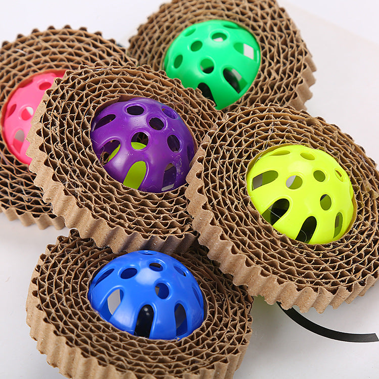 KFX-3340221 Corrugated Paper Cat Toy Ball - 7cm Diameter in Red, Green, and Purple