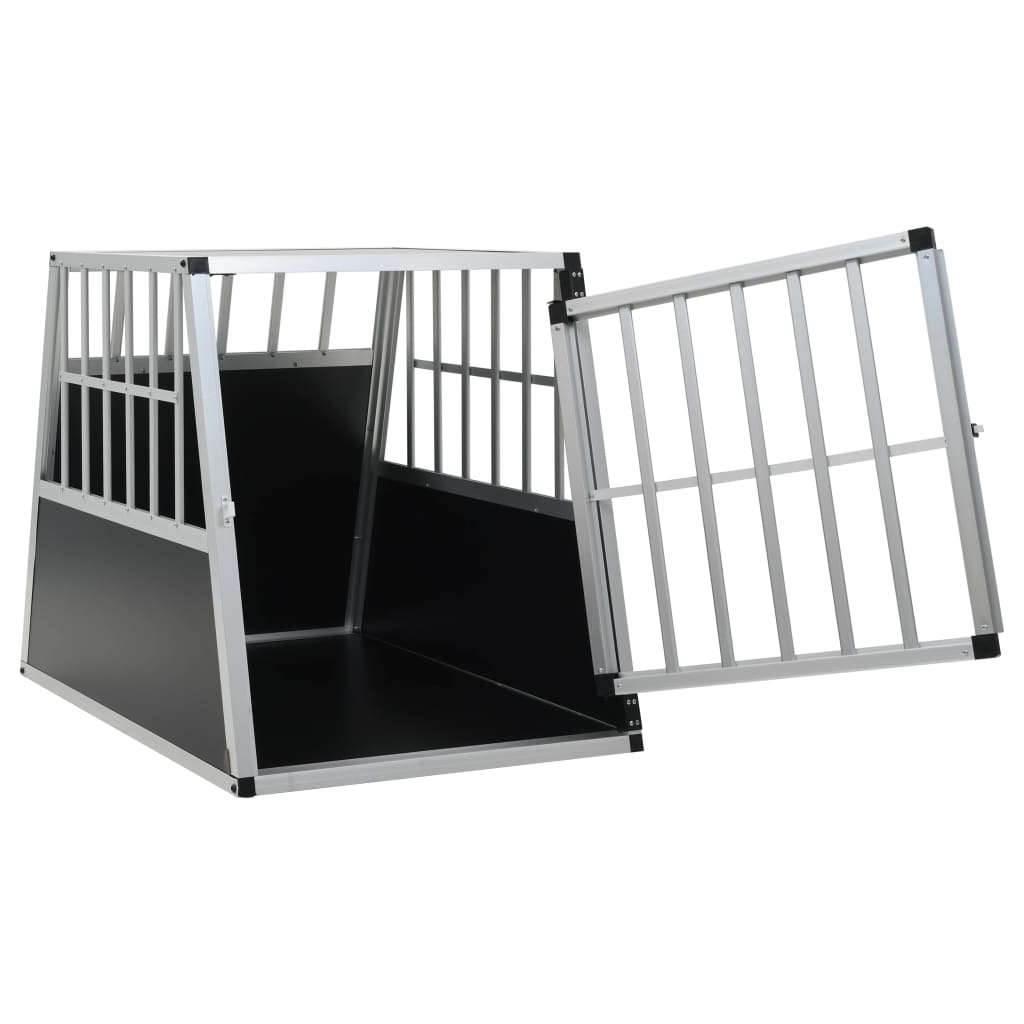 KFX-3341629 Dog Transport Crate with Single Door, Aluminum and MDF, 65 x 91 x 69.5 cm, Lightweight Design for Easy Travel