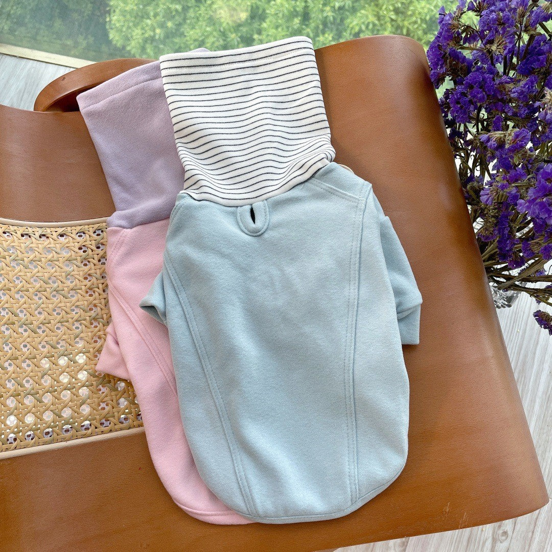 KFX-3343165 Color Block High Collar Basic Shirt for Dogs - Casual Pet Clothing in Pink, Light Blue, and Brown