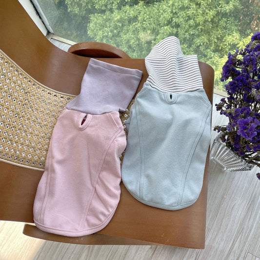 KFX-3343165 Color Block High Collar Basic Shirt for Dogs - Casual Pet Clothing in Pink, Light Blue, and Brown