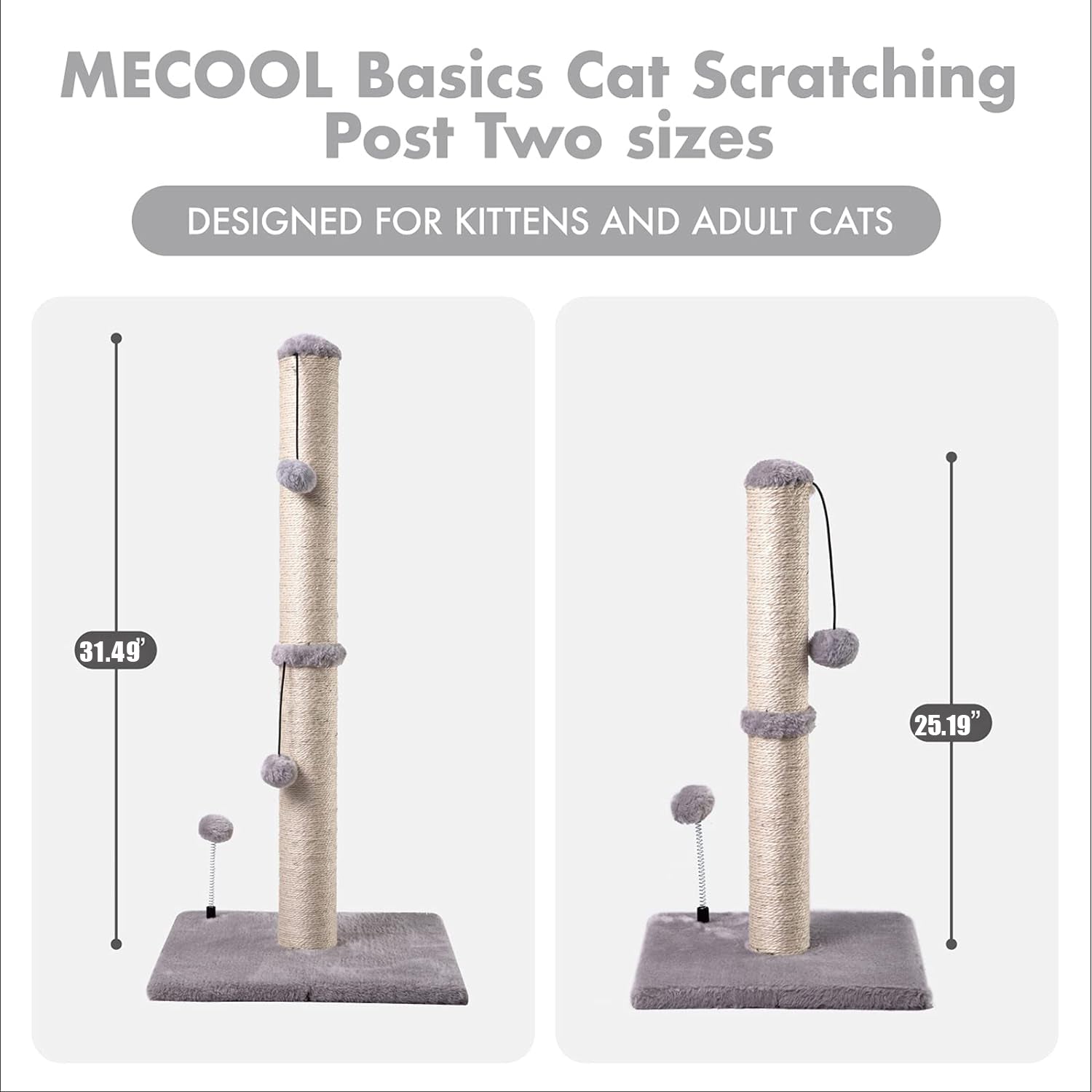 KFX-3344829 Premium Cat Scratching Post with Sisal Cover and Hanging Ball for Kittens and Small Cats