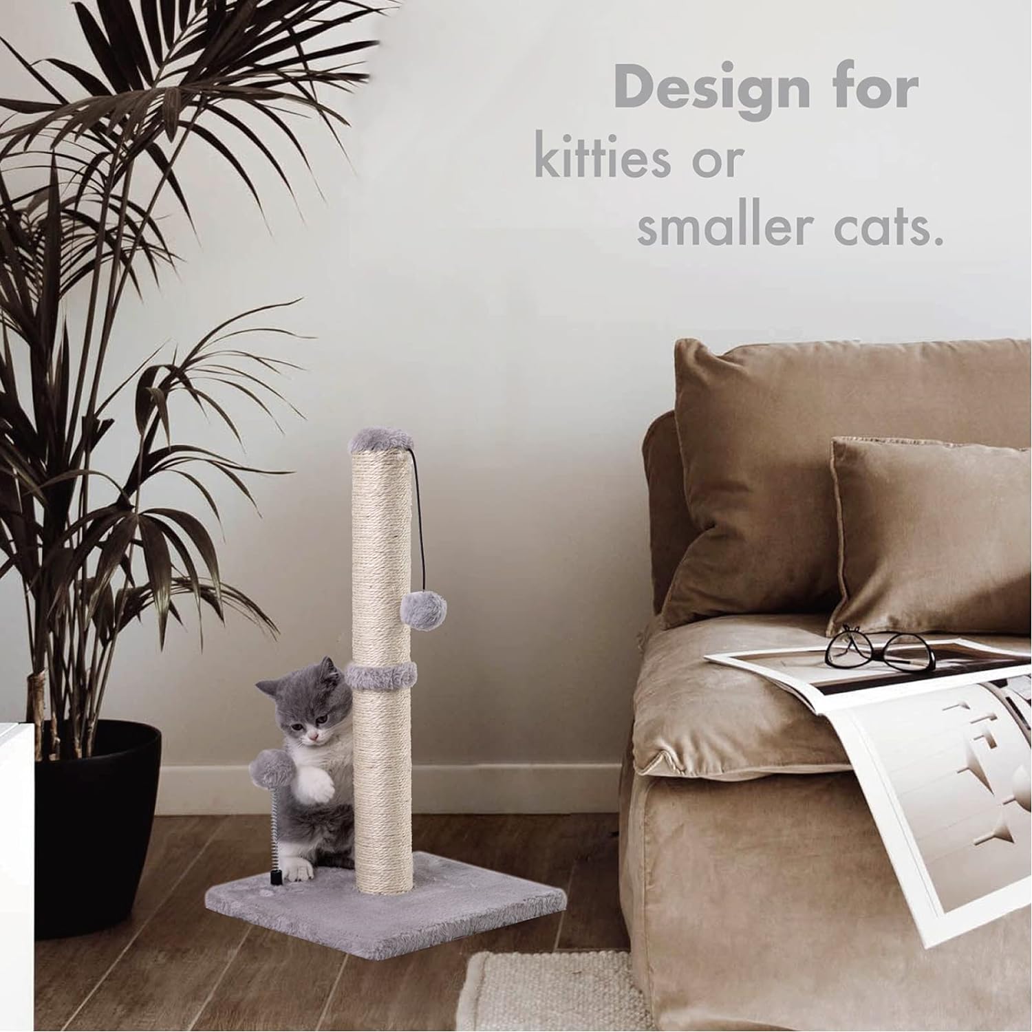 KFX-3344829 Premium Cat Scratching Post with Sisal Cover and Hanging Ball for Kittens and Small Cats