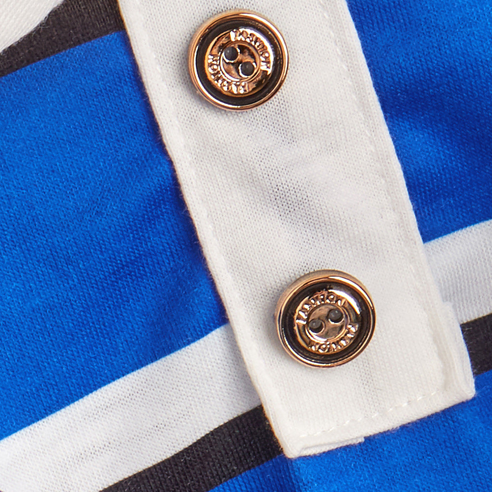 KFX-3345725 Blue and White Striped Polo Shirt for Dogs - Stylish Pet Clothing in Multiple Sizes