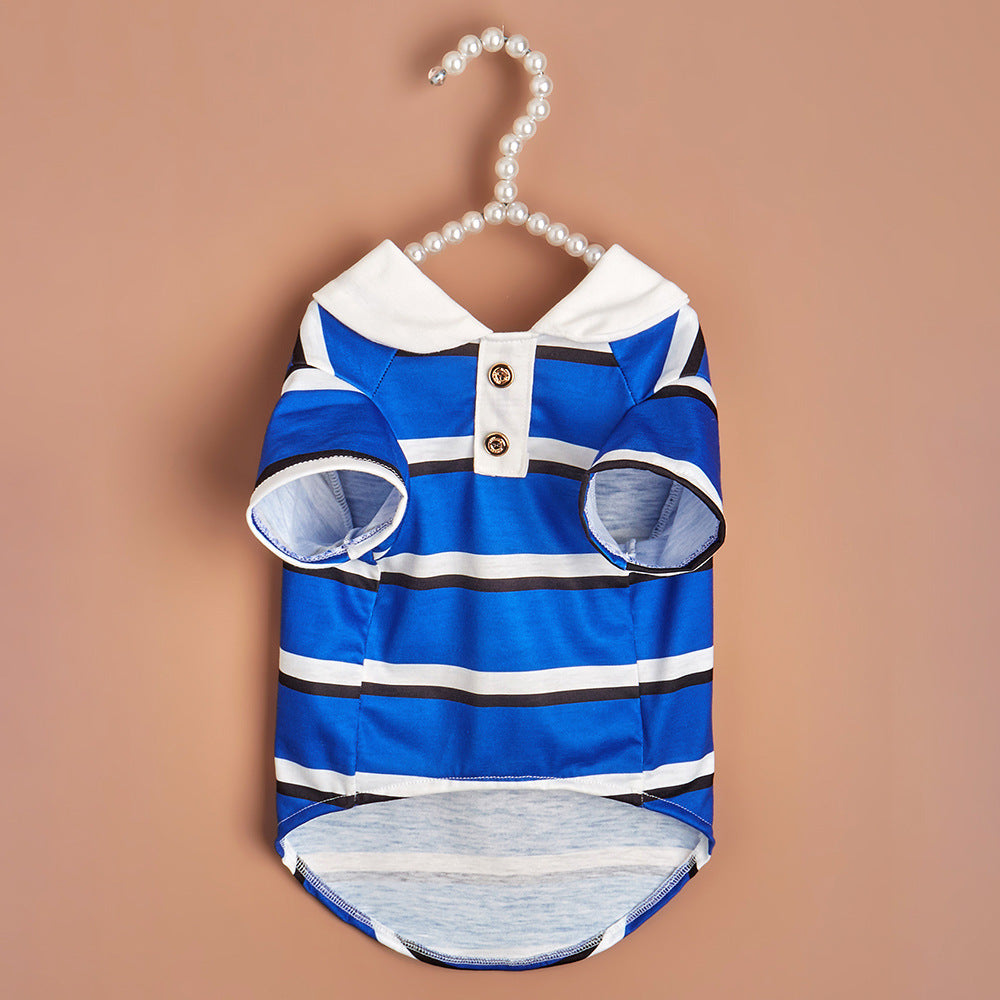 KFX-3345725 Blue and White Striped Polo Shirt for Dogs - Stylish Pet Clothing in Multiple Sizes