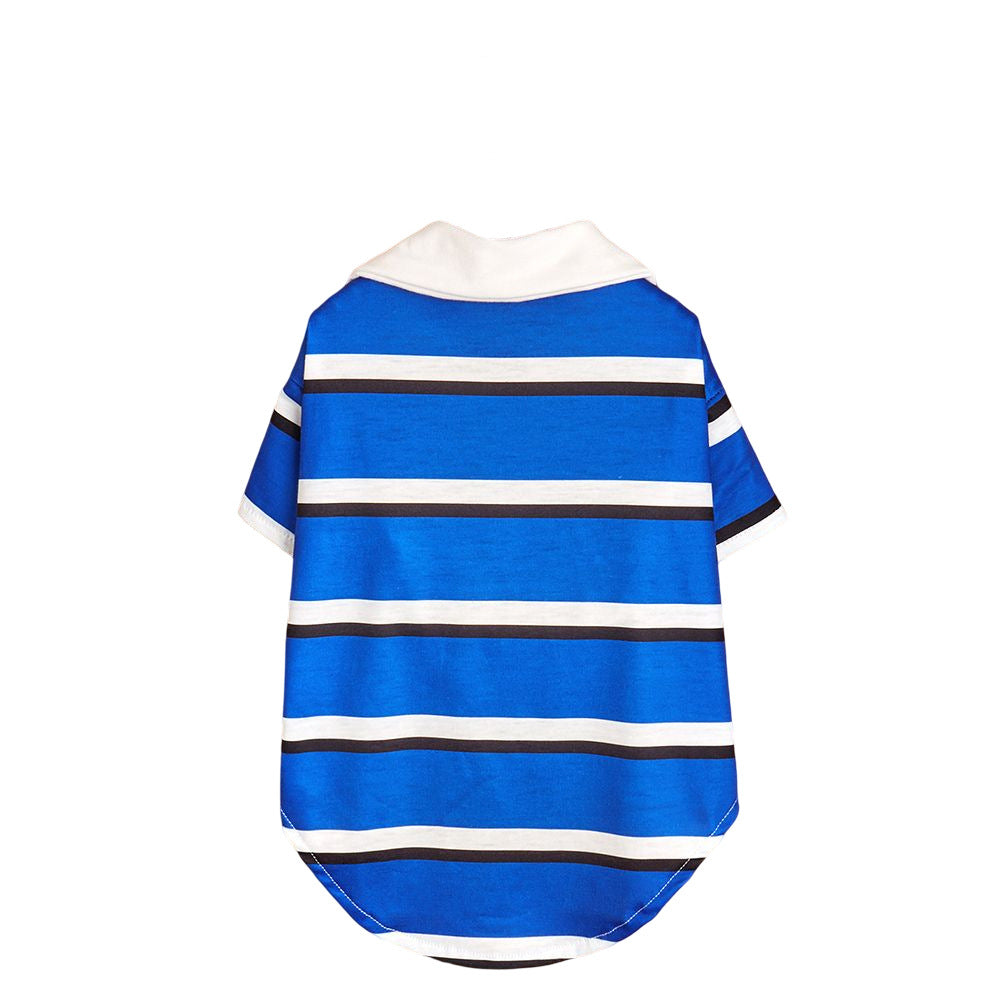 KFX-3345725 Blue and White Striped Polo Shirt for Dogs - Stylish Pet Clothing in Multiple Sizes